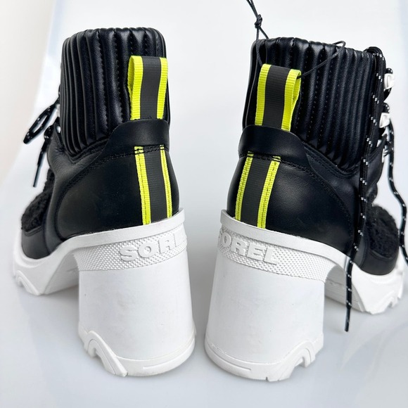 NEW SOREL Brex Leather & Faux Shearling Block Heel Lace-Up Bootie US 8.5 - Picture 9 of 15